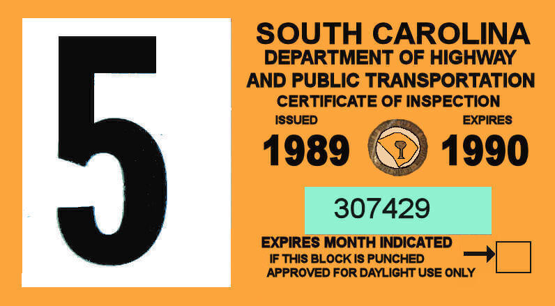 (image for) 1989-90 South Carolina inspection sticker